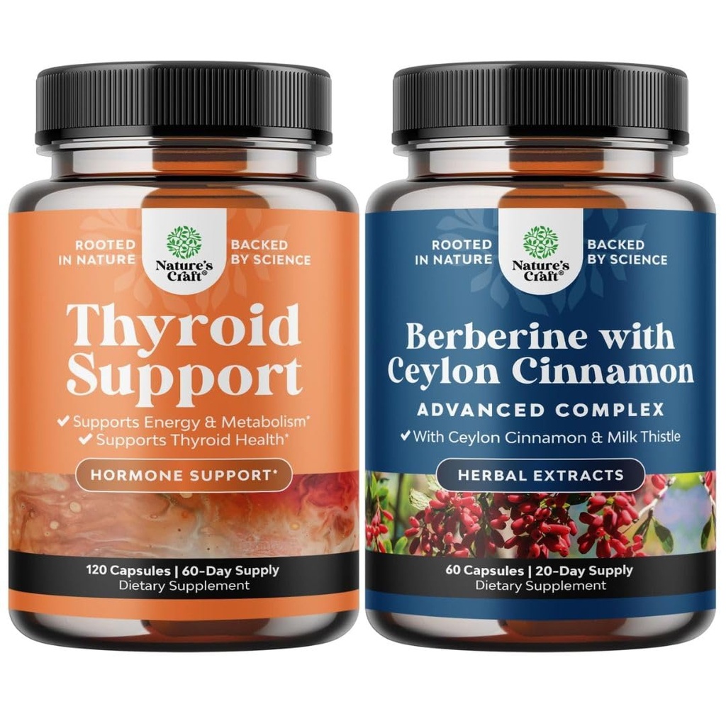 Bundle of Herbal Thyroid Support Complex - Potent Kelp Iodine συμπλήρωμα για ορμονική ισορροπία και εξισορρόπηση Berberine Plus 1200mg Per Serving Complex - Αντιοξειδωτική βερβερίνη με Κεϋλάνη Κανέλα
