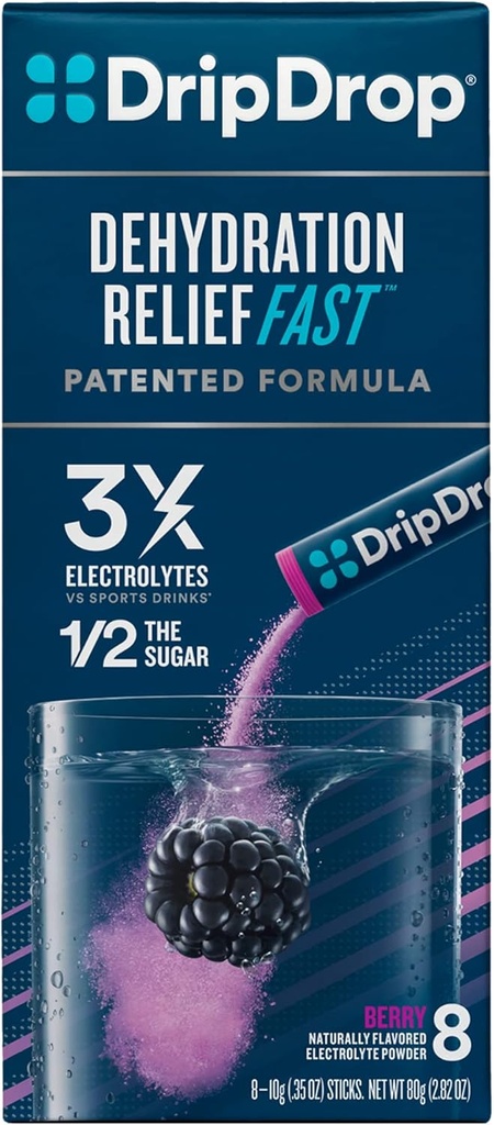 DripDrop ORS Ηλεκτρολυτικά Στικ, Berry, 10g Sticks, 8 Count