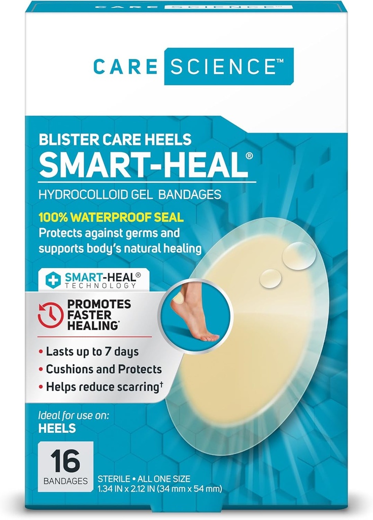 Care Science Smart Heal Hydrocolloid Gel Banges for Heels, 1.3 in x 2.1 in, 16 Count