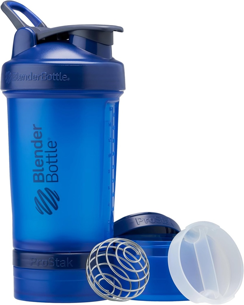 BlenderBottle Shaker Μπουκάλι με Pill Organizer και Αποθήκευση για Protein Powder, Classic V2 ProStak System, 22-Ounce, Blue