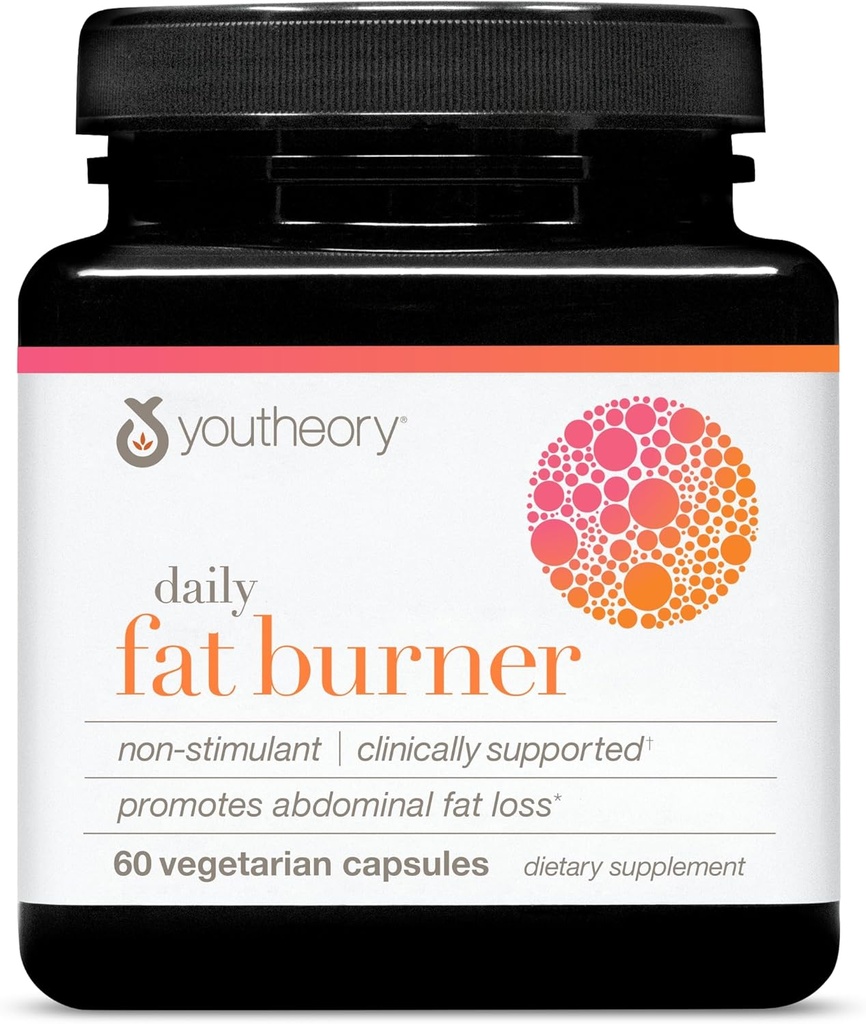 Youtheory Daily Fat Burner - Υποστηρίζει σύνθεση σώματος & Μεταβολισμός - με μείγμα εσπεριδοειδών, εκχύλισμα χρώμιο & καγιέν - Γλουτένη, χωρίς σόγια & γαλακτοκομικά - 60 κάψουλες χορτοφαγικών