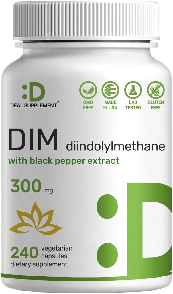 DIM Supplement 300mg, 240 Caps, 4 Months Supply | Estrogen Balance for Men & Women | Diindolylmethane Plus Black Pepper Extract for Enhanced Absorption | Hormonal & Skin Health Support