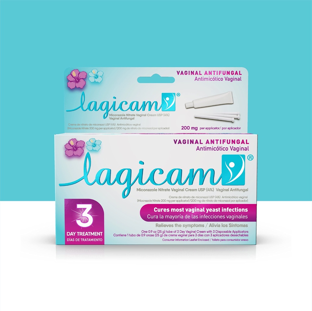 Lagicam 3 Ημέρα Κολπική θεραπεία για τη μόλυνση της ζύμης για τις γυναίκες, Ξεκινήστε να εργάζεστε την 1η ημέρα, Miconazole Nitrate, Αντιμυκητιασική κρέμα ανακουφίζει φαγούρα και ερεθισμό, 3 Disposable Applicators & Cream (1 Pack)