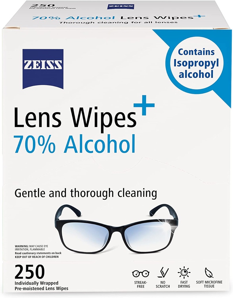 ZEISS Pre-Moisted Lens Καθαρισμός Σκουπίδια με 70% αλκοόλ, 250 Count