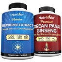 Nutrivein Premium Κορεάτης Panax Ginseng συμπλήρωμα & Berberine Συμπληρώματα Bundle: Υψηλής Απορρόφησης Berberine Complex & Γνήσιο κόκκινο Ginseng Bundle για την καθημερινή σαφήνεια, ζωτικότητα, & ευεξία