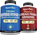 Nutrivein Premium Κορεάτης Panax Ginseng συμπλήρωμα & Berberine Συμπληρώματα Bundle: Υψηλής Απορρόφησης Berberine Complex & Γνήσιο κόκκινο Ginseng Bundle για την καθημερινή σαφήνεια, ζωτικότητα, & ευεξία
