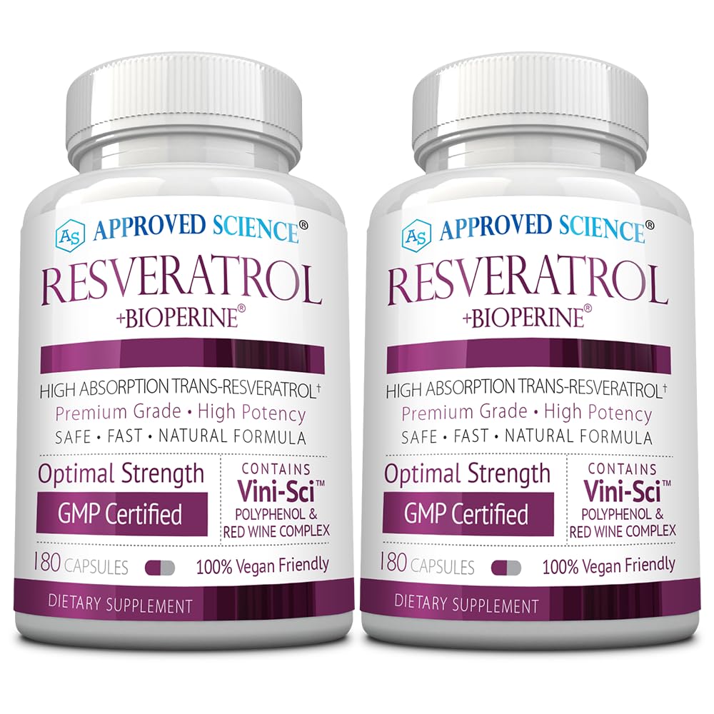 Εγκεκριμένη Resveratrol Science® - 1000 mg Trans Resveratrol - 250 mg Πολυφαινόλη - 98% Επίπεδο καθαρότητας - Περιλαμβάνει Bioperine® - 380 Vegan Φιλικές κάψουλες - 2 φιάλες