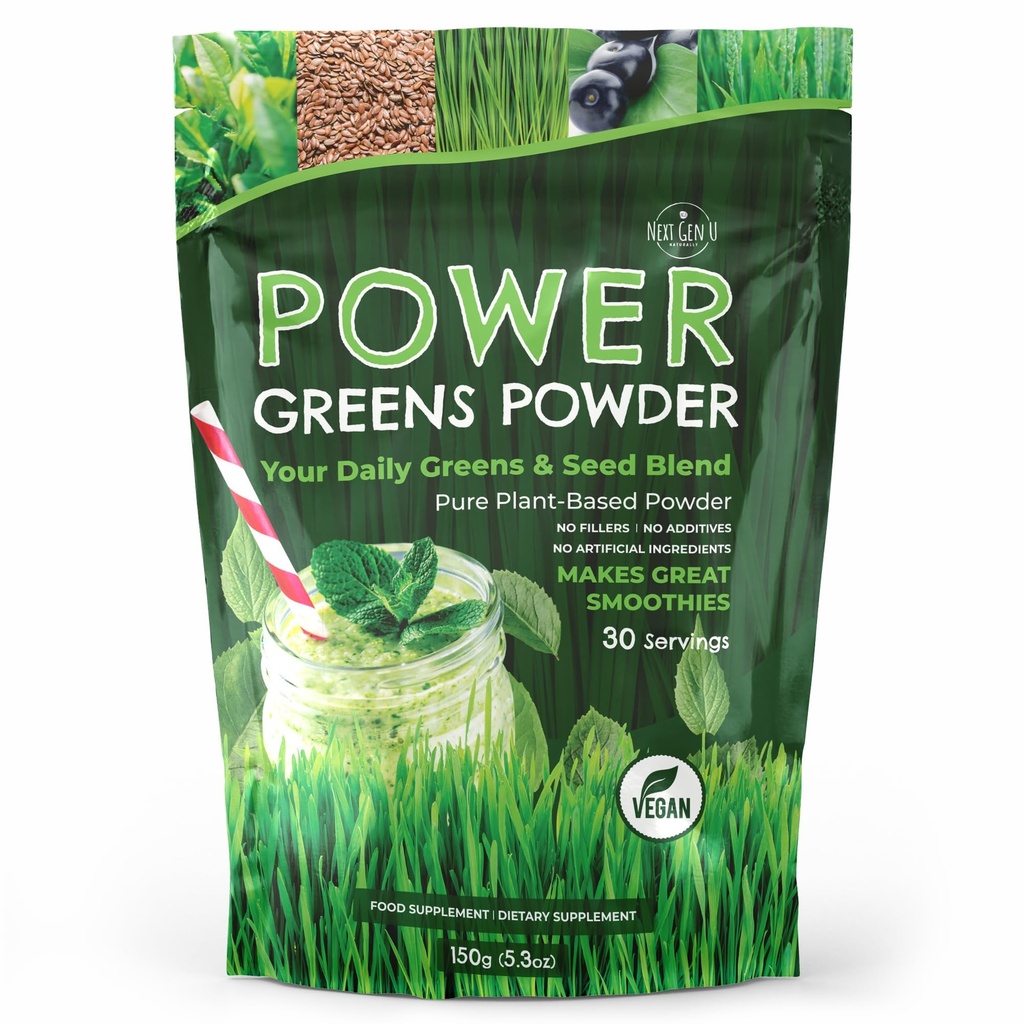Super Greens Powder - 150g - Immune Support - Συμπλήρωμα διατροφής - Superfood Greens - Smoothie Mix for Shakes - Detox & Healthy Boost for Juice Beverages or Any Drink - by NextGenU