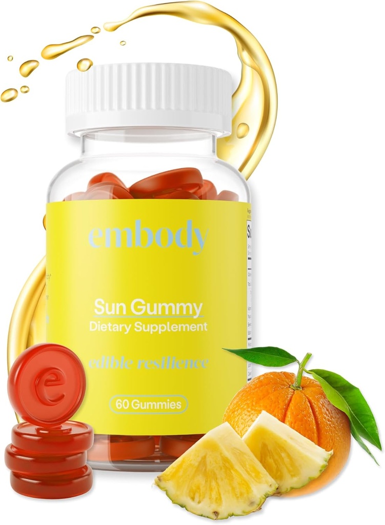 Embody Antioxidant Sun Gummy, Orange Pineapple Flavor, Fern Extract Supplement for Anti-Aging, Dark Spots, Healthy Skin - Προάγει την παραγωγή κολλαγόνου, Βιταμίνη C, Σελήνιο (60 Count, Orange Pineapple)