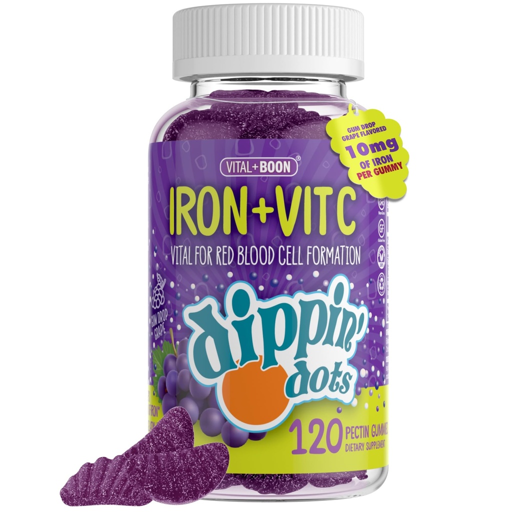 Σιδήρου με βιταμίνη C & B12 Gummies (120 Count) Vital for Red Blood Cell Formation 