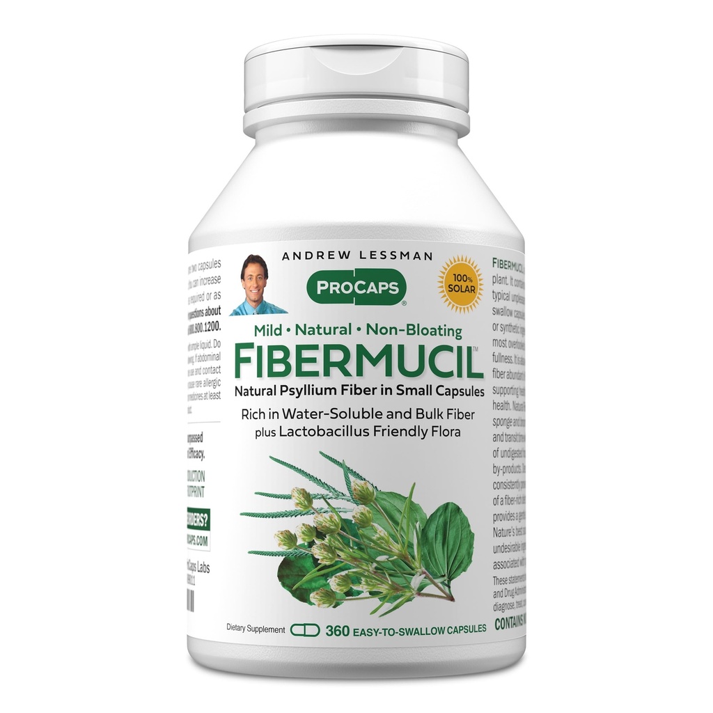ANDREW LESSMAN Fibermucil 360 Capsules -Psyllium Husk Powder. Gently Promotes Regularity and Digestive Health. Rich in Fiber. Gentle, Easy, Effective. No Additives. Small Easy to Swallow Capsules