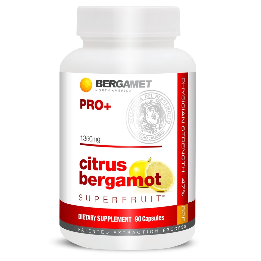 BergaMet Citrus Bergamot SuperFruit PRO+ Supplement, 200:1 Extract, 1350mg, 80% Polyphenols, Olive Leaf Extract, 47% BPF, World's Strongest, 90 Κάψουλες, Backed by Clinical Studies, Made in The USA