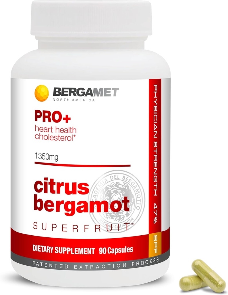 BergaMet Citrus Bergamot SuperFruit PRO+ Supplement, 200:1 Extract, 1350mg, 80% Polyphenols, Olive Leaf Extract, 47% BPF, World's Strongest, 90 Κάψουλες, Backed by Clinical Studies, Made in The USA