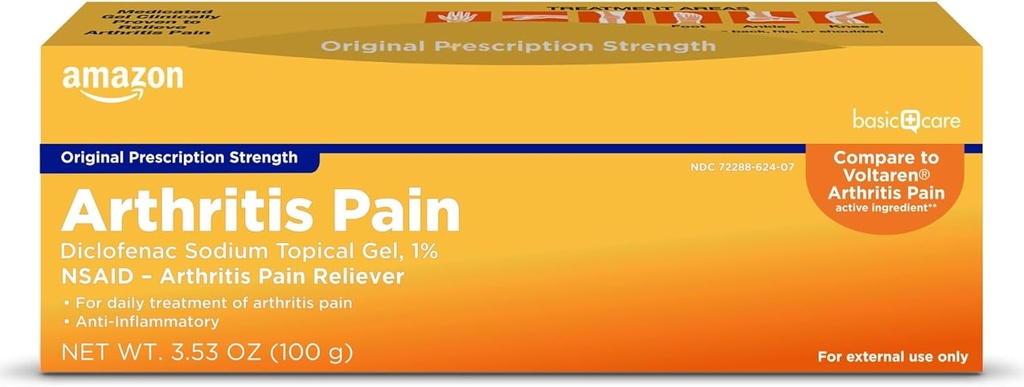   Basic Care Arthritis Pain Relieving Gel, Diclofenac Sodium Topical Gel, 1 Percent, Non-Steroidal Anti-Inflammatory Drug , 100 Grams, 3.53 ounce (Pack of 1) (Packaging may vary)