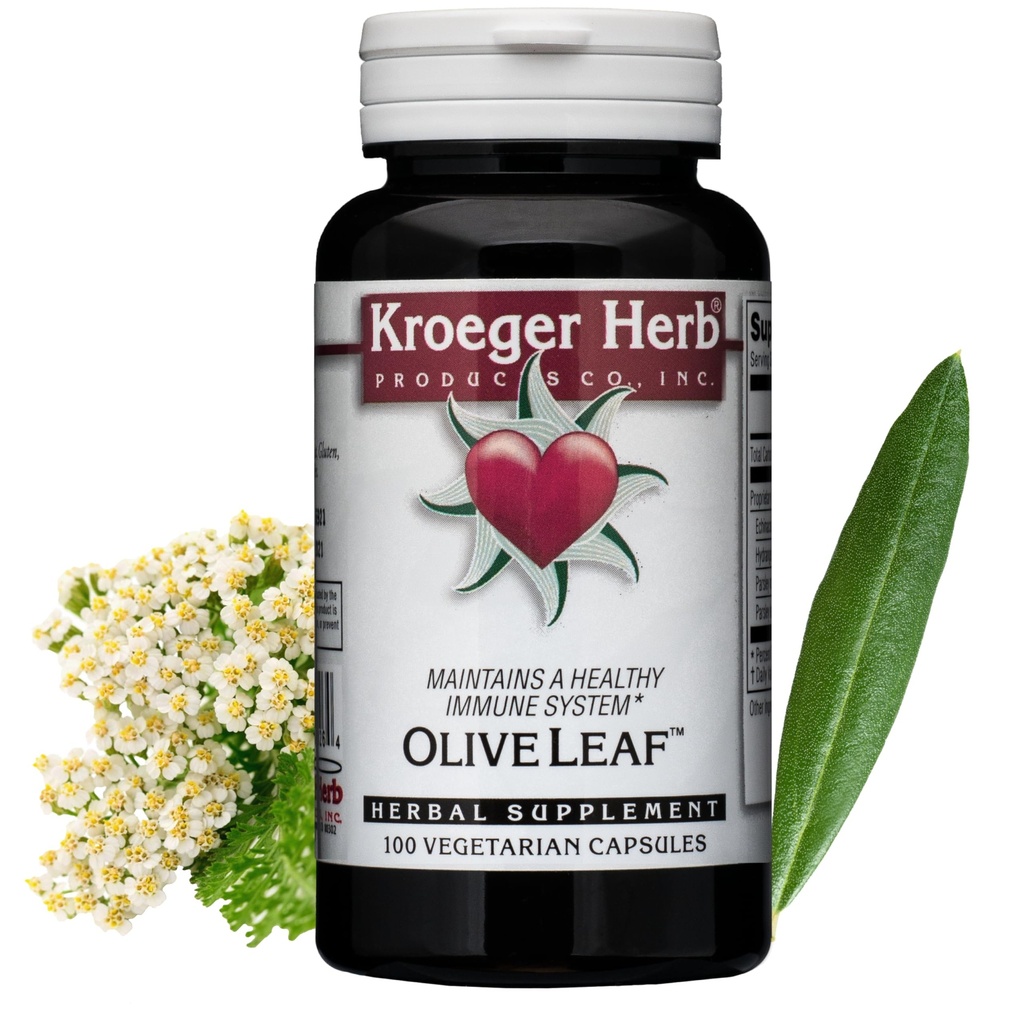 Kroeger Herbs, Olive Leaf Extract Κάψουλες για το ανοσοποιητικό σύστημα, Olive Leaf & Yarrow Supplement, Χορτοφαγικά, Μη ΓΤΟ, Χωρίς Γλουτένη, Χωρίς Συντηρητικά - 100 Κάψουλες, Κατασκευασμένες στις ΗΠΑ