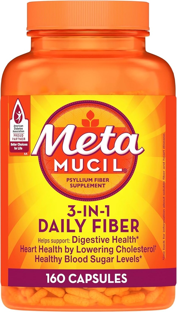 Metamucil, Psyllium Husk Κάψουλες, 160 κάψουλες, 3-σε-1 συμπλήρωμα ινών, καθημερινή Psyllium Κάψουλες Ίνες Husk Βοήθεια για την Υποστηρίξτε την Πειθαρχική Υγεία με την προώθηση της κανονικότητας*, συμπλήρωμα βοήθειας Καθημερινή πρόσληψη ινών