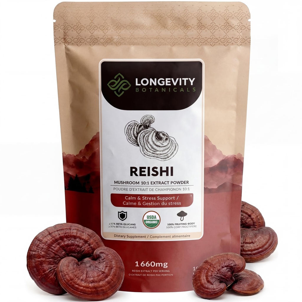 Longevity Botanicals Organic Reishi Mushroom Extract Powder 100g 