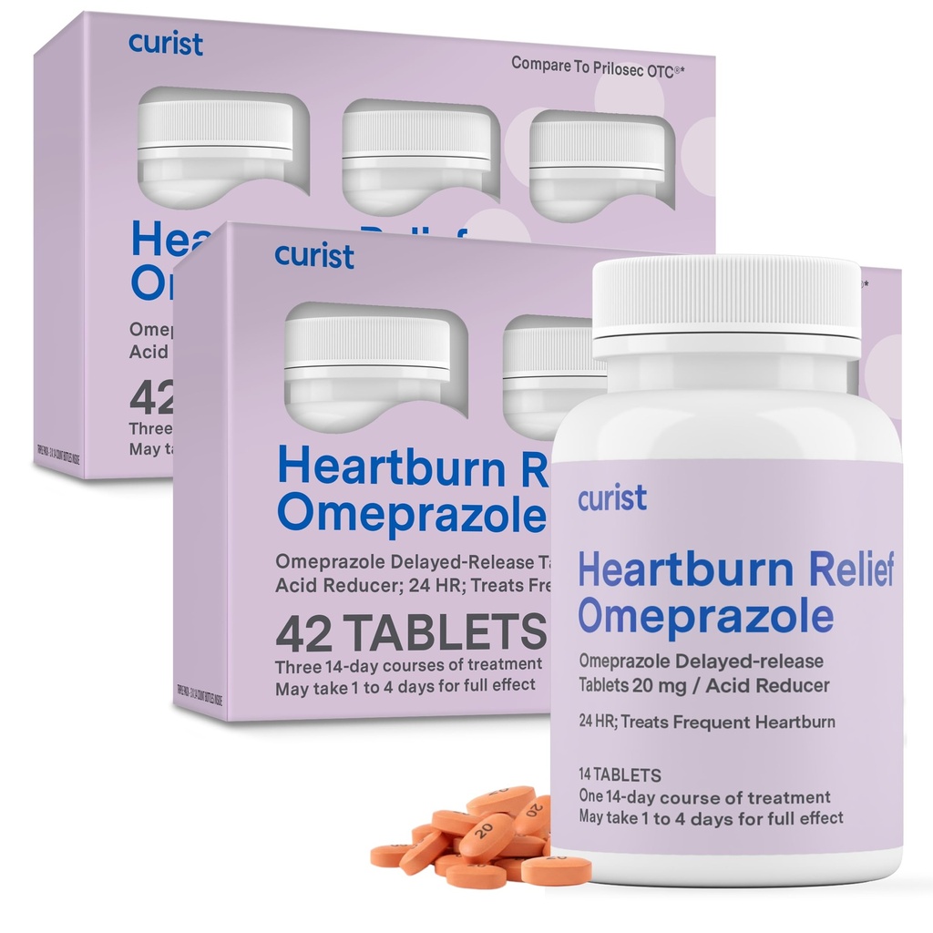 Curist Omeprazole 20mg Tablets Μαζική Συσκευασία - 84Count Delayed- Release Tablets - Acid Reflux Medicine for Heartburn Relief (2 Συσκευασία των 42 Tablets - 84 Total)