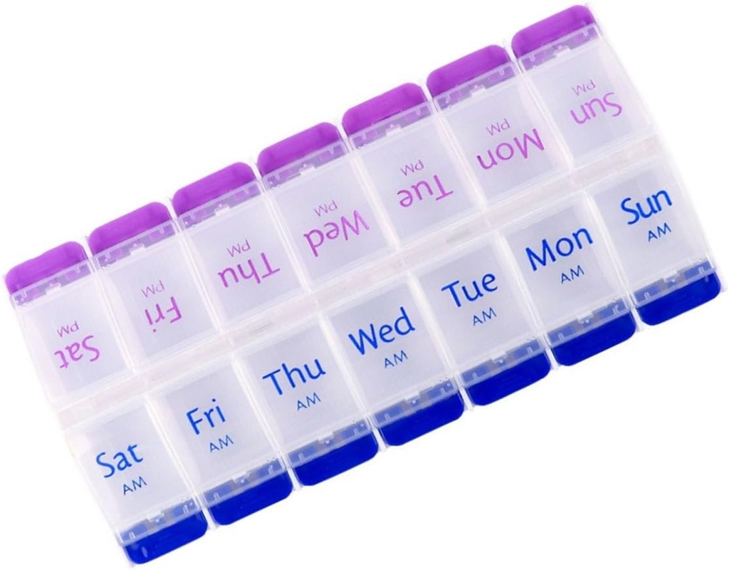 Pill Organizer 7 Day, Pill Box 2 φορές την ημέρα AM Περίπτωση χάπι, Εβδομαδιαία Pill Container Φορητό Travel Medicine Box για Βιταμίνες και Συμπληρώματα (Blue-Purple)
