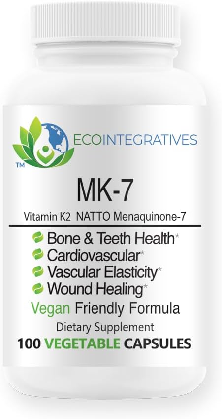 MK-7 (Βιταμίνη K2 ως μενακινόνη-7) Φυσικός Vegan Natto - Υποστηρίζει την υγεία των οστών και των δοντιών, καρδιοαγγειακή, αγγειοαγγειακή ελαστικότητα & επούλωση τραύματος - φυτικά 100 κάψουλες