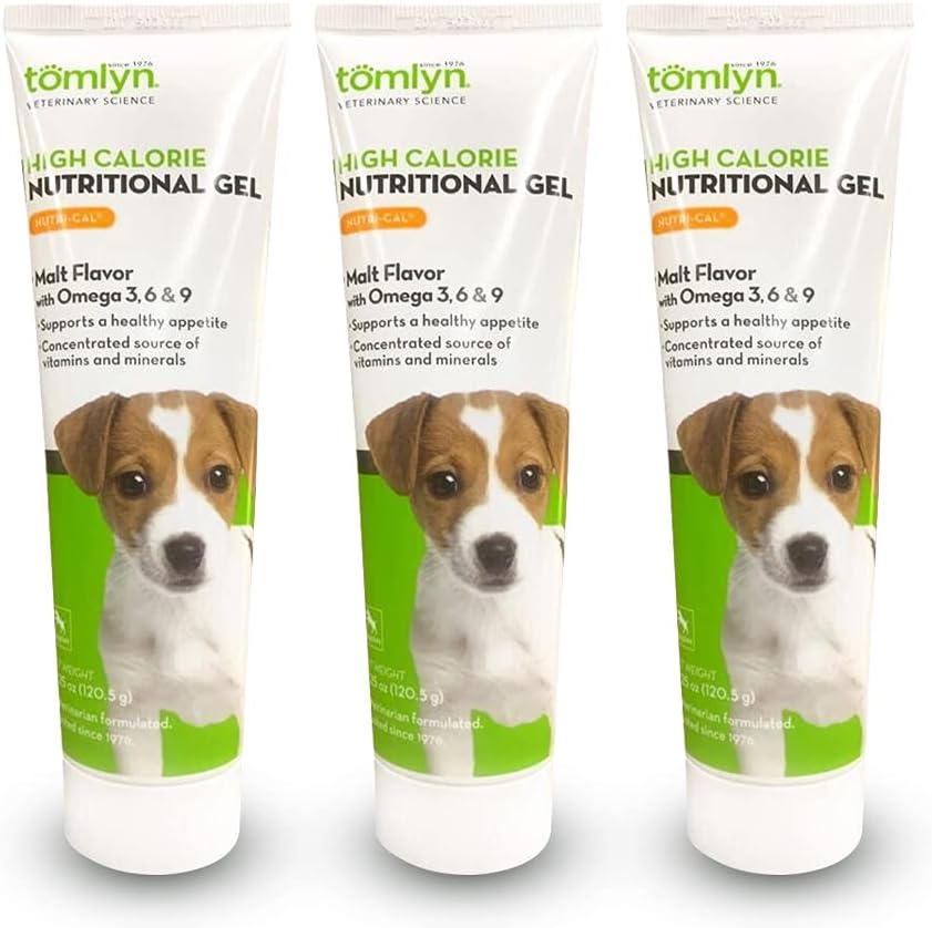 Tomlyn Nutri-Cal Malt-Flavored Υψηλής Καλοσύνης Διατροφικό Gel για κουτάβια, Βοηθά στην υποστήριξη ενός υγιεινού ορεκτικό που παρέχει επιπλέον θερμίδες, βιταμίνες & ορυκτά σε ένα συμπλήρωμα γεύσης, 4.25oz-3 Pack