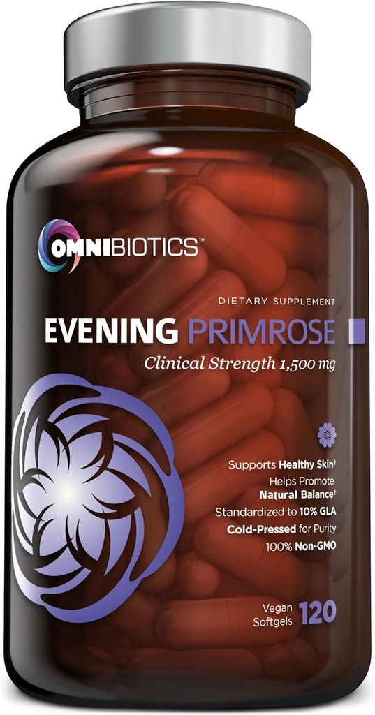 OmniBiotics Organic Evening Primrose Oil for Women – Κλινική Δύναμη 1500mg ανά κάψουλα, 10% GLA, Ψυχρό, Μη ΓΤΟ, Ορμονική Ισορροπία για Γυναίκες – 120 Vegan Softgel Κάψουλες