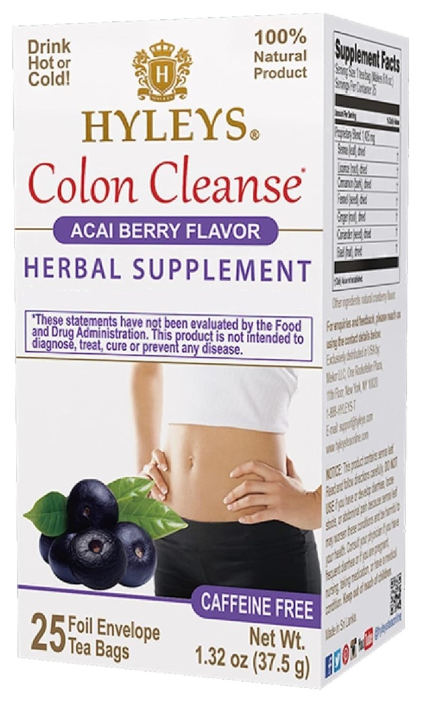 Hyleys Colon Cleanse Tea Acai Berry Flavor - 25 Tea Bags (12 Pack - 300 Tea Bags Total)