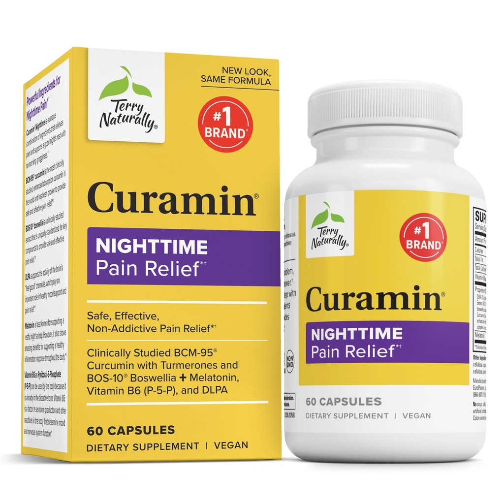 Terry Φυσικά Curamin Νύχτα - Curcumin & DLPA συμπλήρωμα καψακίων - Μη ΓΤΟ συμπλήρωμα για την υποστήριξη υγιή ύπνο & χαλάρωση - συμπλήρωμα βοτάνων με μελατονίνη - 60 κάψουλες