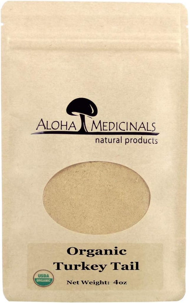 Aloha Medicals Pure Turkey Tail, Certified Organic Mushroom Supplements, Natural Health Supplement, Τσάντα 4 oz Powder