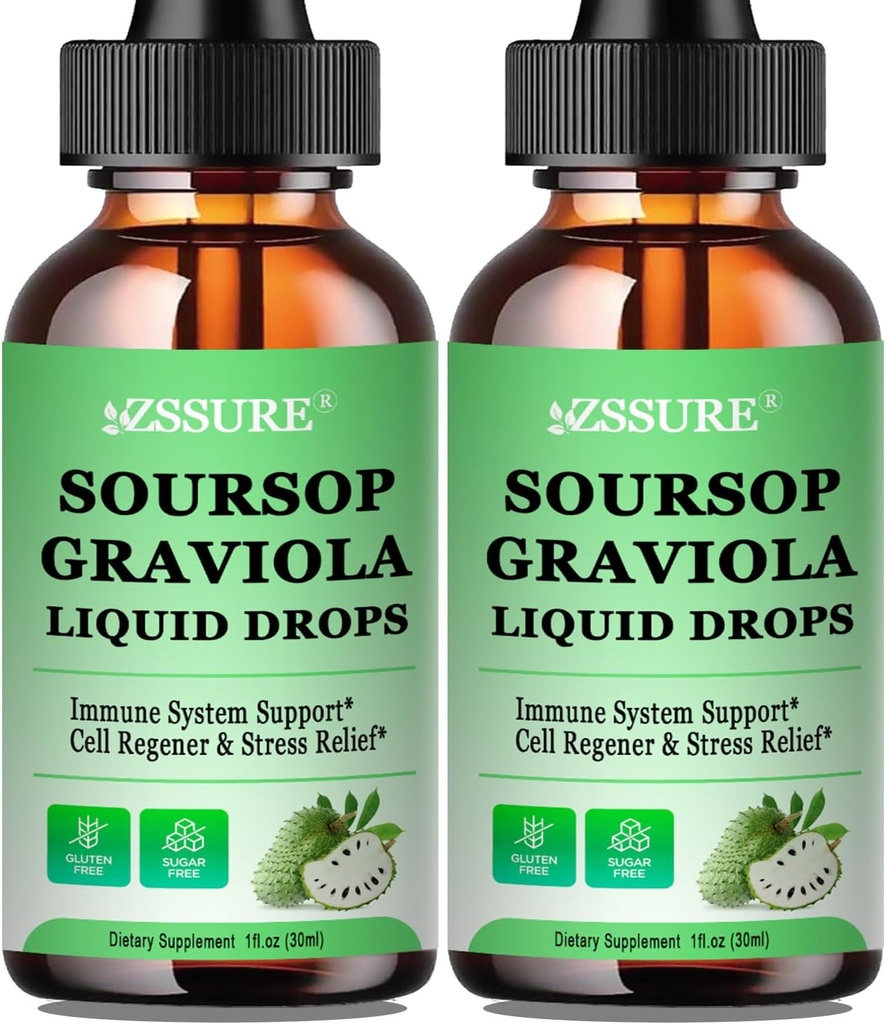 (2 Pack) Soursop Graviola Leaf Liquid Drop | Soursop Bitters Liquid w/Sea Moss, Vitamin C & Cinnamon for Cell Support & Regeneration, Immunity, Liver, Zzz & Antioxidant | High Absorption Vegan