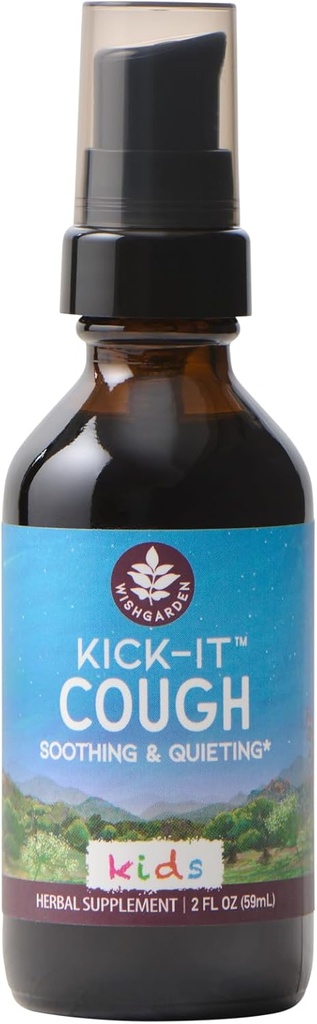 WishGarden Herbs Kick-It Βήχας για τα παιδιά - Φυσικό βοτανικό βήχα Καταπιεστικό για τα παιδιά & τα παιδιά Προσδοκητικό Βοηθά Ηρεμία Πεισματάρης Βήχας και Soothe Sore Λαρύγγια, Ασφαλής & Αποτελεσματική για τα παιδιά 0-12, 2oz