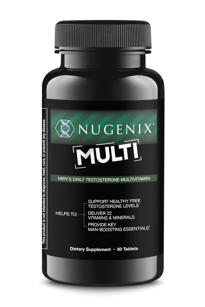 Nugenix Πολυβιταμίνη για άνδρες, πολυβιταμίνη και τεστοστερόνη Υποστήριξη - 19 Βιταμίνες και Ορυκτά, Υποστηρίζει Δωρεάν τεστοστερόνη, Ισορροπία Κορτιζόλη, Προάγει την παραγωγή νιτρικού οξειδίου, Ροή αίματος - 60 δισκία