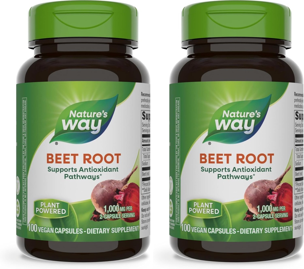 Nature's Way Beet Root, 1.000 mg ανά Σερβίρισμα, 100 κάψουλες χορτοφάγων (πακέτο των 2)