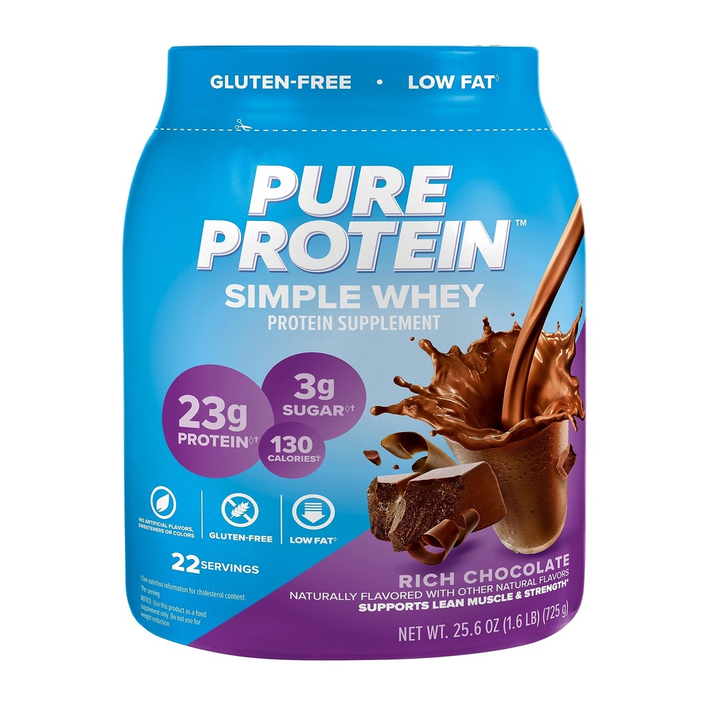 Απλή σκόνη πρωτεΐνης Whey, χωρίς γλουτένη, 23G πρωτεΐνη, πλούσια σοκολάτα, 1,6lbs