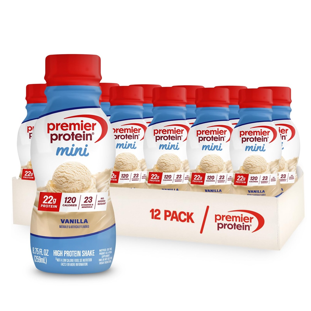 Premier Protein Shake MINIs, Vanilla, 22g Protein, 120 θερμίδες, 1g ζάχαρη, 8,75fl oz, συσκευασία των 12