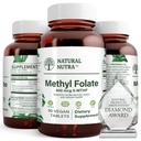 Natural Nutra Active methyl folate Supplement with Quatre folic, Support Heart and Body Health, Βοηθά την υγεία του εγκεφάλου, Βελτιώνει τις θετικές δονήσεις, Help Reduce Bone-Tired, B9, 90 Vegan Tablets (Pack of 2)