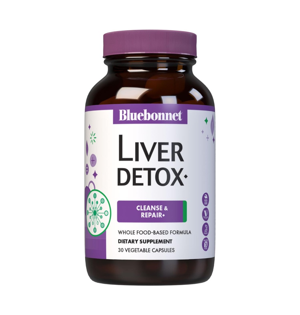 Bluebonnet Διατροφή Ηπατικό Detox, Ηπατική Υγεία*, Αντιοξειδωτική Προστασία*, Χωρίς σόγια, Χωρίς γλουτένη, Kosher Πιστοποιημένο, Μη ΓΤΟ, Γαλακτοκομικά Χωρίς, 30 κάψουλες λαχανικών, 30 Σερβιέτες