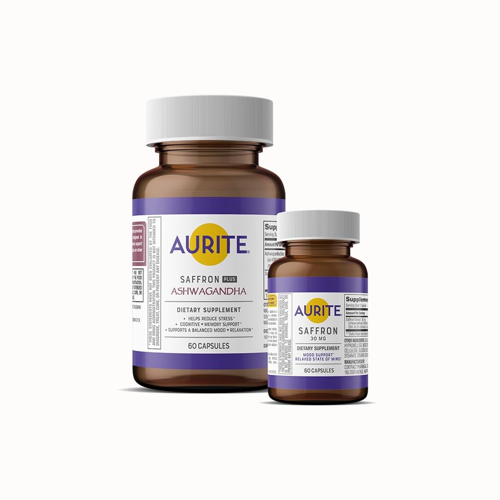 Συμπλήρωμα Saffron Ashwagandha & Saffron Bundle. Διαχείριση στρες, υποστήριξη διάθεσης, μνήμη μακράς διάρκειας, φιλικός χορτοφάγος, μη ΓΤΟ, χωρίς γλουτένη, χωρίς σόγια