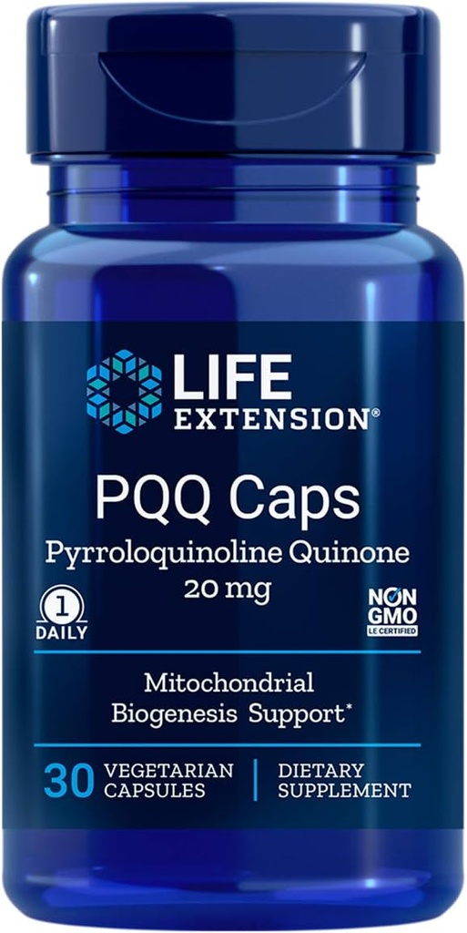 Επέκταση ζωής PQQ Caps, Pyrroloquinoline Quinone, 20 χιλιοστόγραμμα 30 κάψουλες χορτοφάγων. Πακέτο με 2 μπουκάλια.