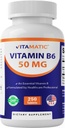 Vitamatic Vitamin B6 (Pyridoxine HCI), 50 mg 250 χορτοφαγικά δισκία - Προάγει την παραγωγή ενέργειας, ενισχύει το μεταβολισμό και την ανοσοποιητική υποστήριξη της υγείας