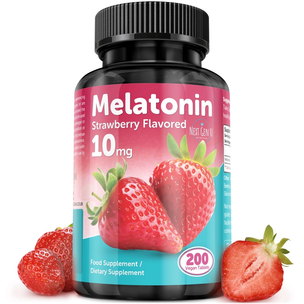 Δισκία μελατονίνης - 10 mg Συμπλήρωμα Διατροφής - Φράουλα Γεύση - 200 Vegan Δισκία - από NextGenU