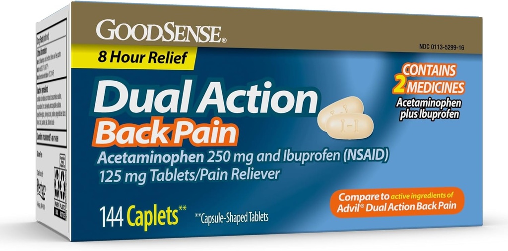 GoodSense Dual Action Acetaminophen και Ibuprofen (NSAID) δισκία, 250 mg/125 mg, Πόνος στην πλάτη, 144 Count