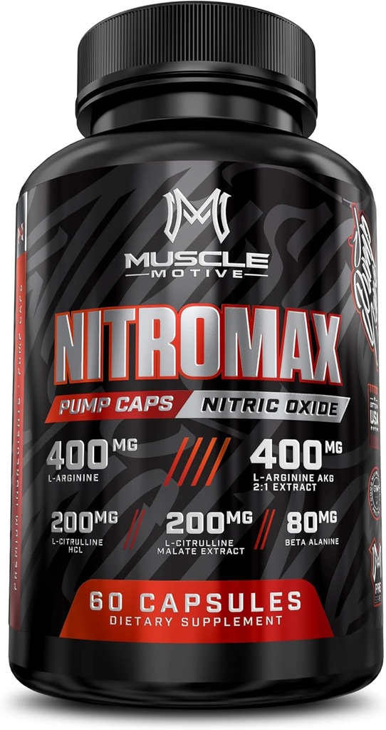 Nitric Oxide Booster 3000mg με L-αργινίνη, L-Citrulline - Προ-Εκπαιδευτικό συμπλήρωμα για την ανάπτυξη των μυών, Stamina, Ενέργεια, Αντλίες, Αγγειότητα - Μη-GMO - 60 κάψουλες