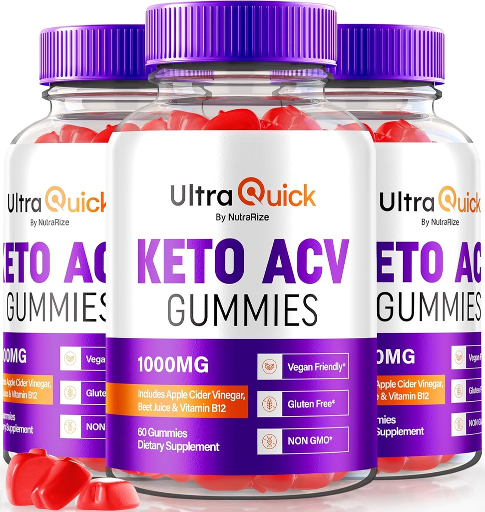 (3 Pack) Ultra Quick Keto ACV Gummies, Ultra Quick Keto ACV Gummies Weight Loss Support, Natural Keto+ACV, Premium Keto Plus ACV Formula, Apple Cider Vinegar Gummy, Official UltraQuick (180 Gummies)