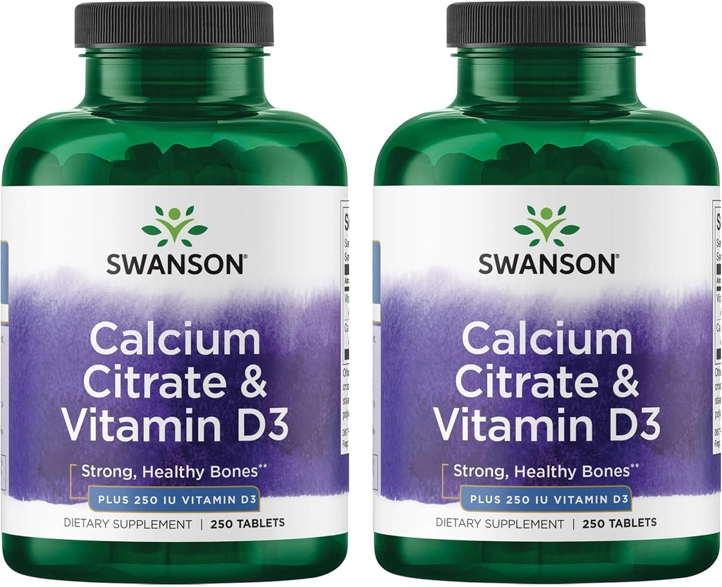 Κιτρικό ασβέστιο Swanson & βιταμίνη D3 250 Tabs (2 Συσκευασία)