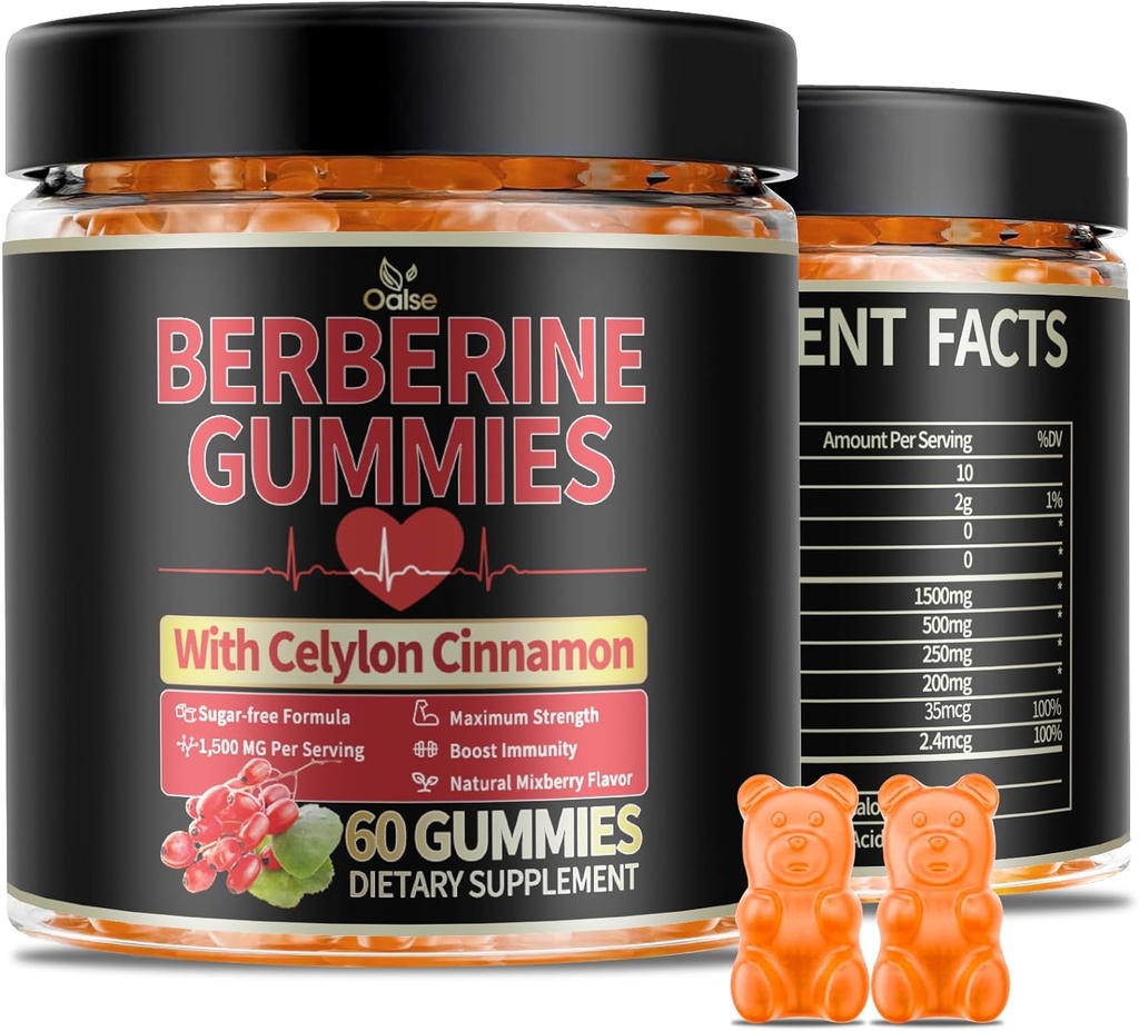 βερβερίνη GLP-1 Gummies με βερβερίνη HCI, γαϊδουράγκαθο γάλακτος, Ceylon Cinnamon, PlusChro mium για άνδρες και γυναίκες, Energy Boost, υποστήριξη σώματος, χωρίς ζάχαρη (60 CT,1 Pack)