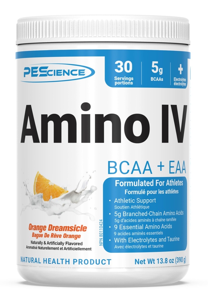 PEScience Amino IV BCAA & EAA Powder, Essential Amino Acids, Taurine, Electrolytes for Hydration and Mus Recovery, Sugar Free for Men & Women, Post Workout - Orange Dreamsicle - 30 Υπηρεσίες