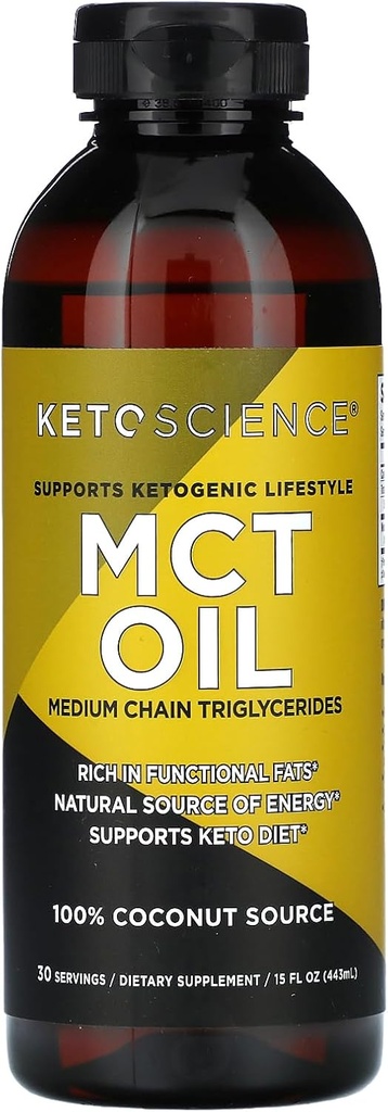 KETO SCIENCE Ketogenic MCT Oil, Dietary Supplement, Made from 100% Coconuts, Promotes Energy, Unflavored, 15 Fl Oz
