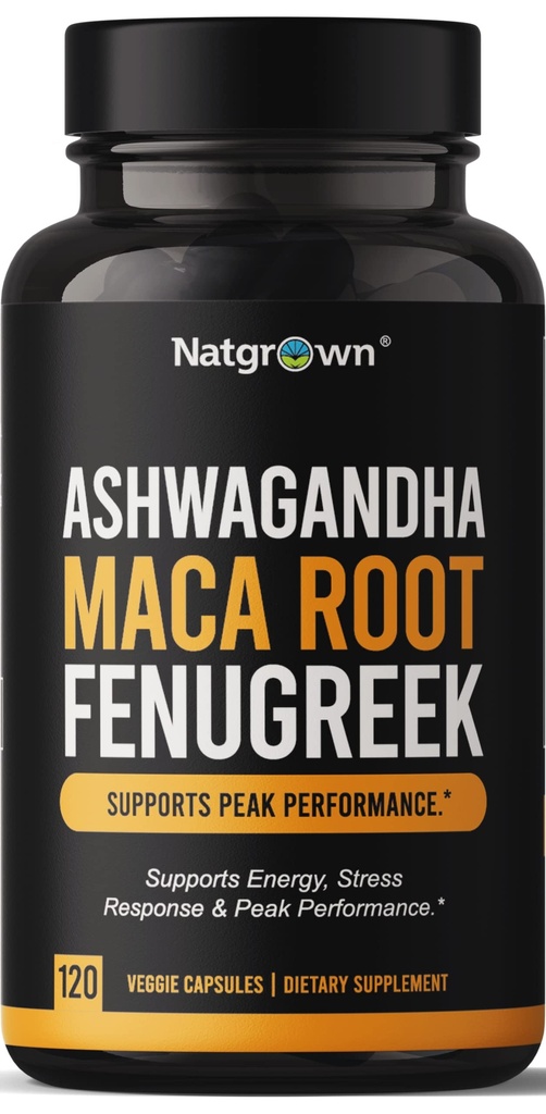 Natgrough Ashwagandha Maca Root Fenugreek Extract Capsules συμπλήρωμα για άνδρες & γυναίκες - Vegan χάπια - (120 κόμης)