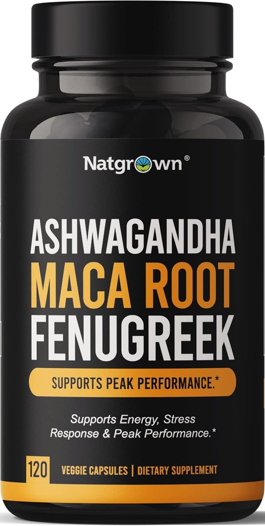 Natgrough Ashwagandha Maca Root Fenugreek Extract Capsules συμπλήρωμα για άνδρες & γυναίκες - Vegan χάπια - (120 κόμης)